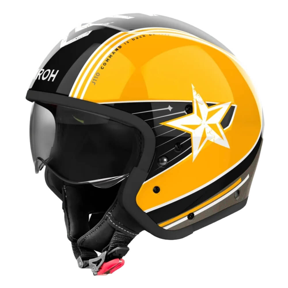 Airoh J110 Helmet Command Yellow Gloss | Left Front 3qtr Open Face | Honda Direct