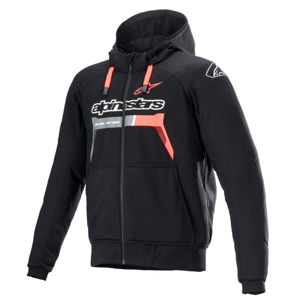 Alpinestars Chrome Ignition Hoodie Black / Bright Red | Front 3qtr | Honda Direct