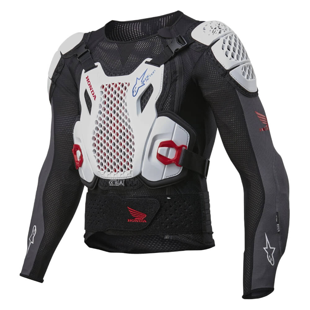Alpinestars Honda Bionic Plus V2 Protection Jacket Black / White / Blue / Bright Red | Front 3qtr | Honda Direct