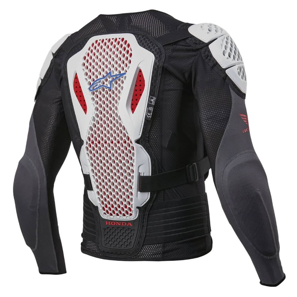 Alpinestars Honda Bionic Plus V2 Protection Jacket Black / White / Blue / Bright Red | Rear 3qtr | Honda Direct
