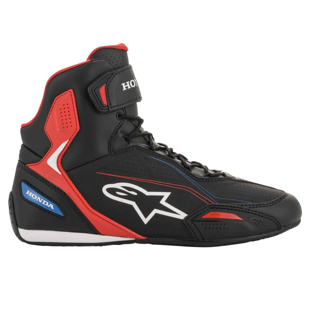 Alpinestars Honda Faster-3 Shoes Black / Red / Blue | Outer Side | Honda Direct