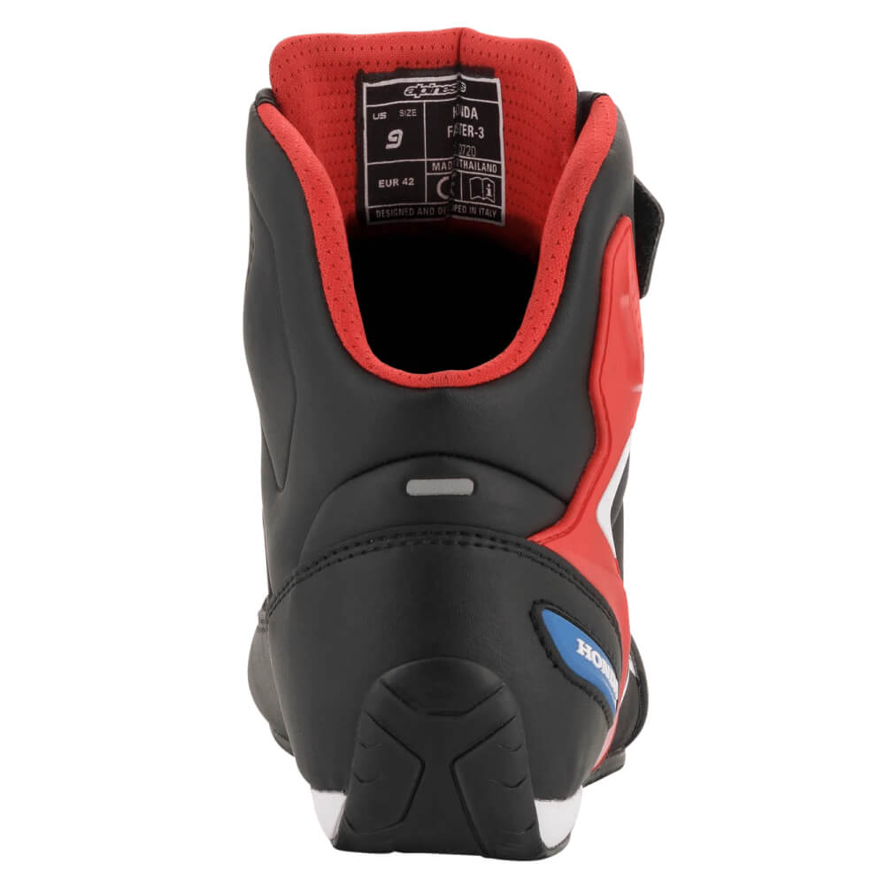 Alpinestars Honda Faster-3 Shoes Black / Red / Blue | Rear | Honda Direct