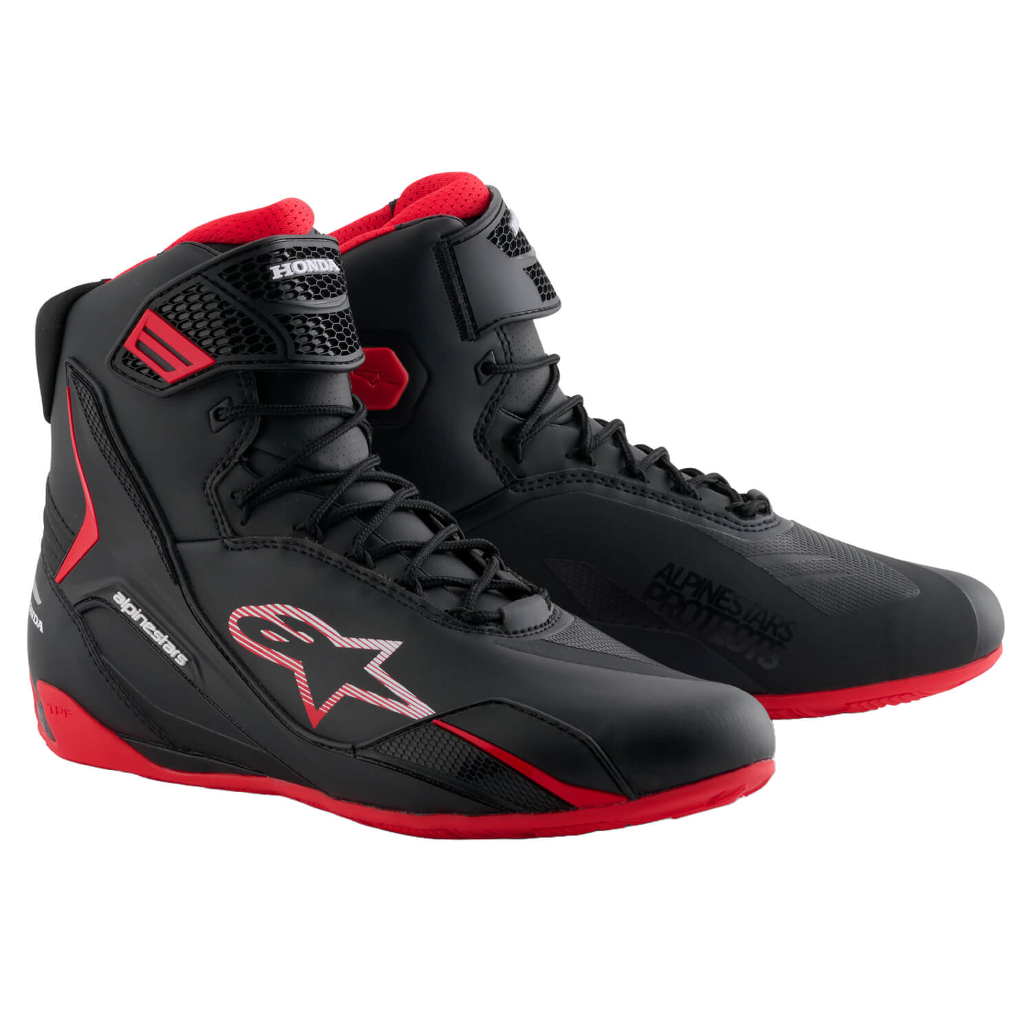Alpinestars Honda Faster-4 Shoes Black / Red | Front 3qtr | Honda Direct