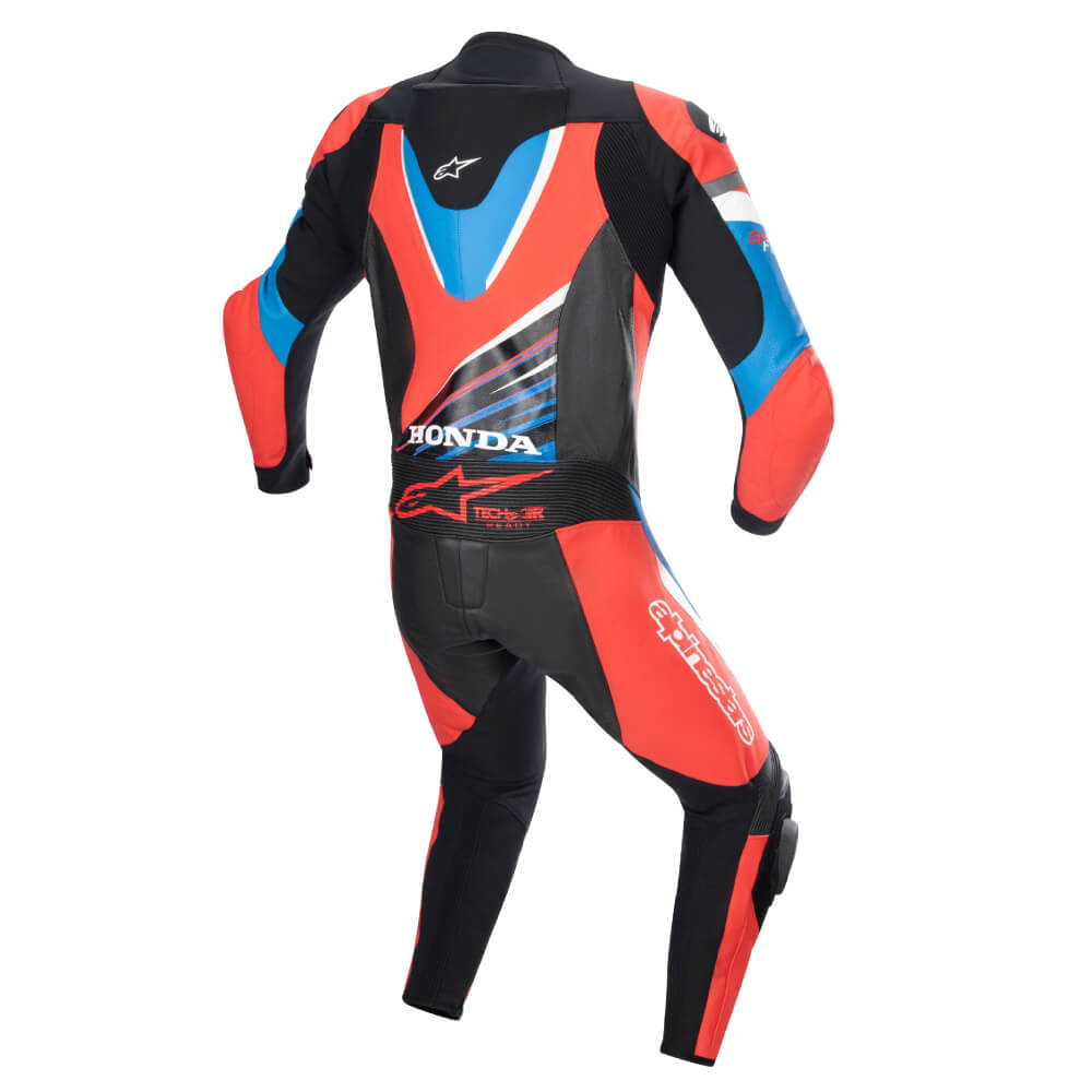 Alpinestars Honda GP Force Leather Suit Black / Bright Red / Blue | Rear 3qtr | Honda Direct