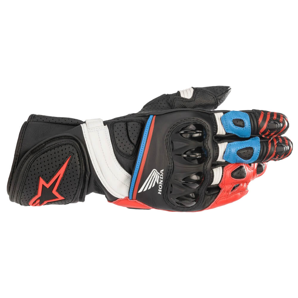 Alpinestars Honda GP Plus R V2 Gloves Black / Bright Red / Blue | Back | Honda Direct