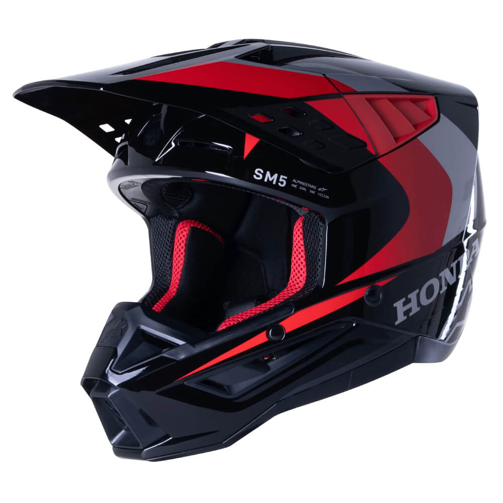Alpinestars Honda SM5 Helmet Gloss Black / Red | Left Front 3qtr | Honda Direct