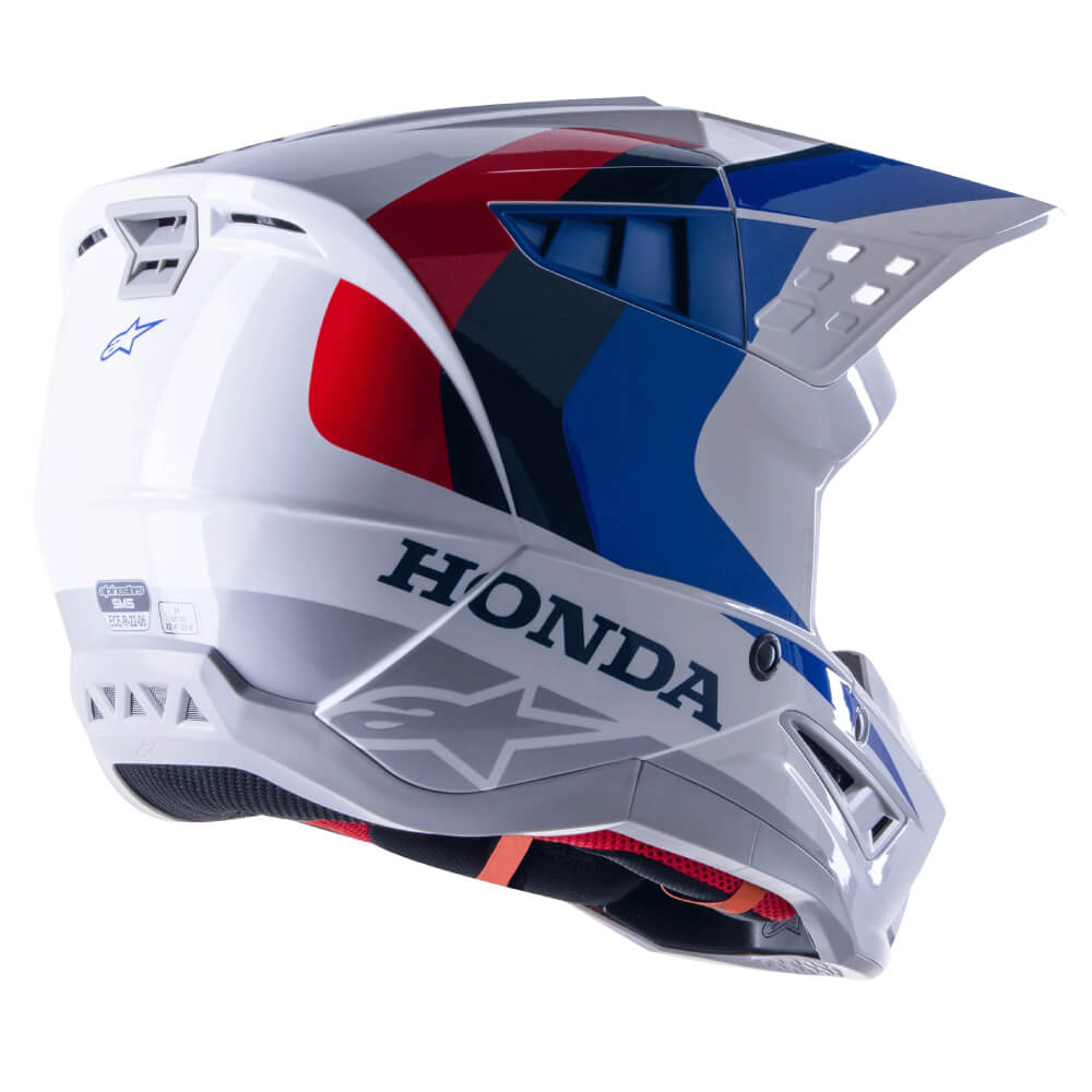 Alpinestars Honda SM5 Helmet Gloss White / Blue / Red | Right Rear 3qtr | Honda Direct
