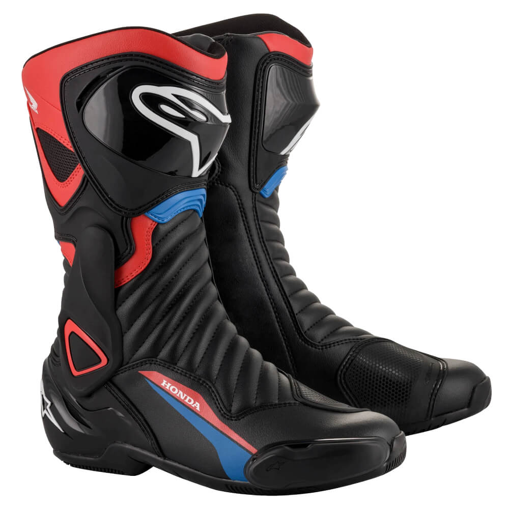 Alpinestars Honda SMX-6 V2 Boots Black / Red / Blue | Front 3qtr | Honda Direct