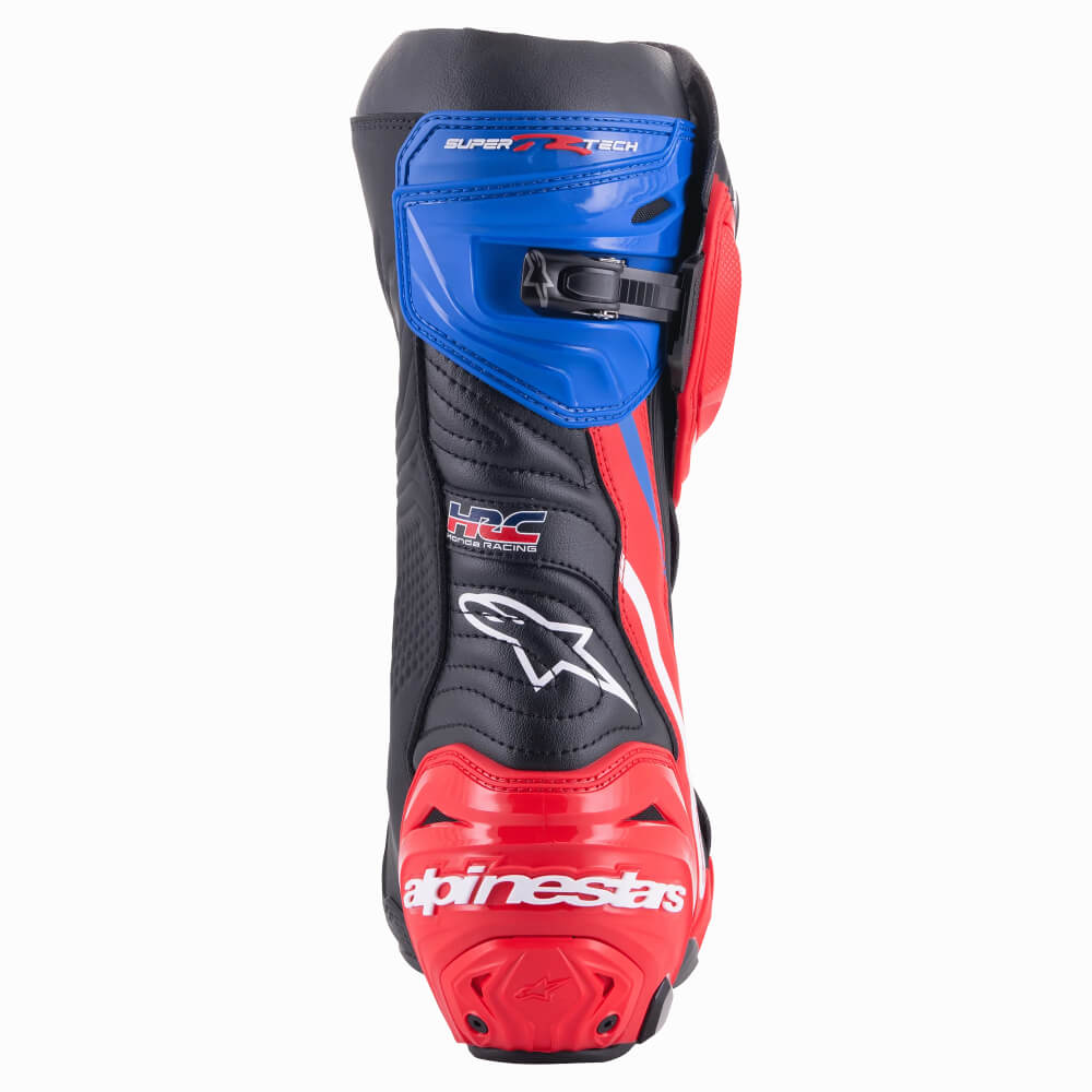 Alpinestars Honda Supertech R Boots Black / Bright Red / Blue | Rear | Honda Direct