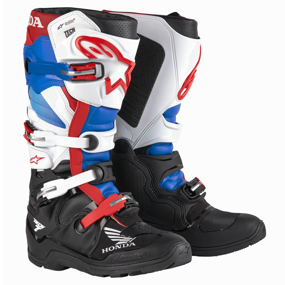 Alpinestars Honda Tech 7 Enduro Drystar® Boots Black / White / Blue / Bright Red | Front 3qtr | Honda Direct
