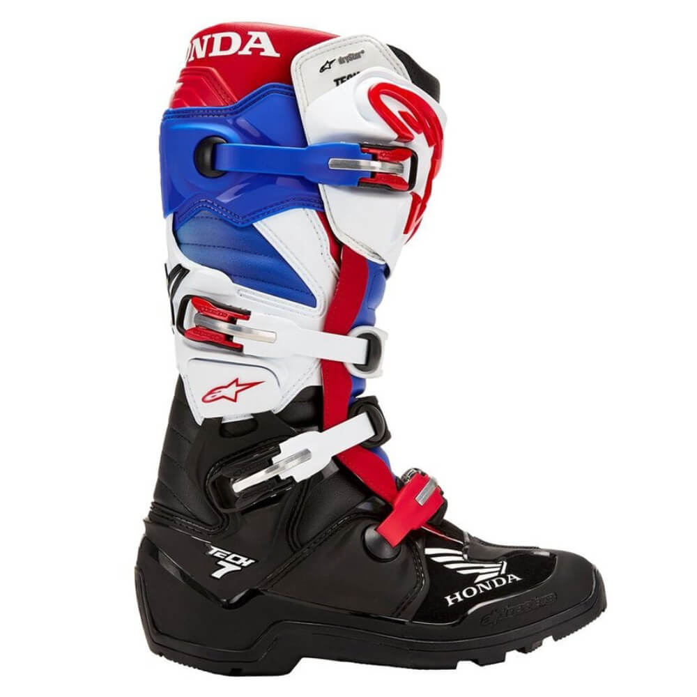 Alpinestars Honda Tech 7 Enduro Drystar® Boots Black / White / Blue / Bright Red | Outer Side | Honda Direct