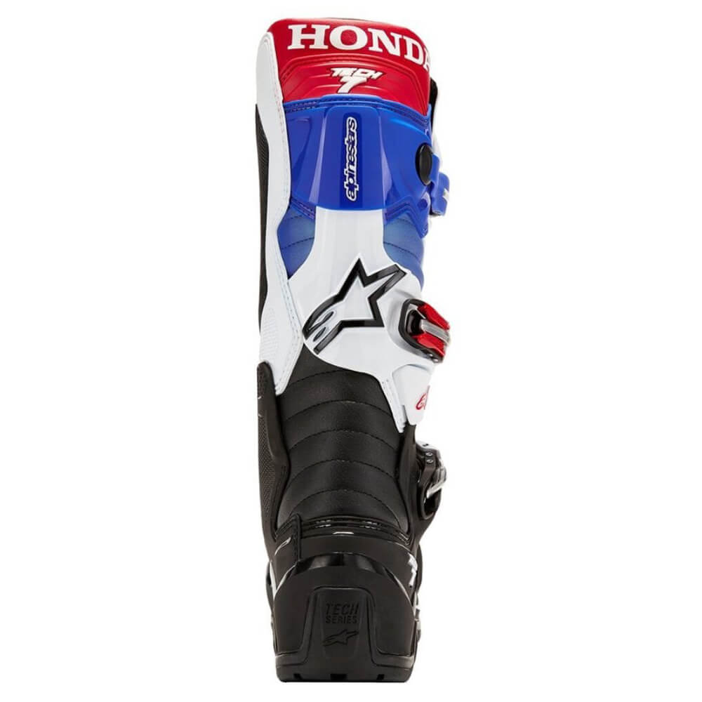Alpinestars Honda Tech 7 Enduro Drystar® Boots Black / White / Blue / Bright Red | Rear | Honda Direct