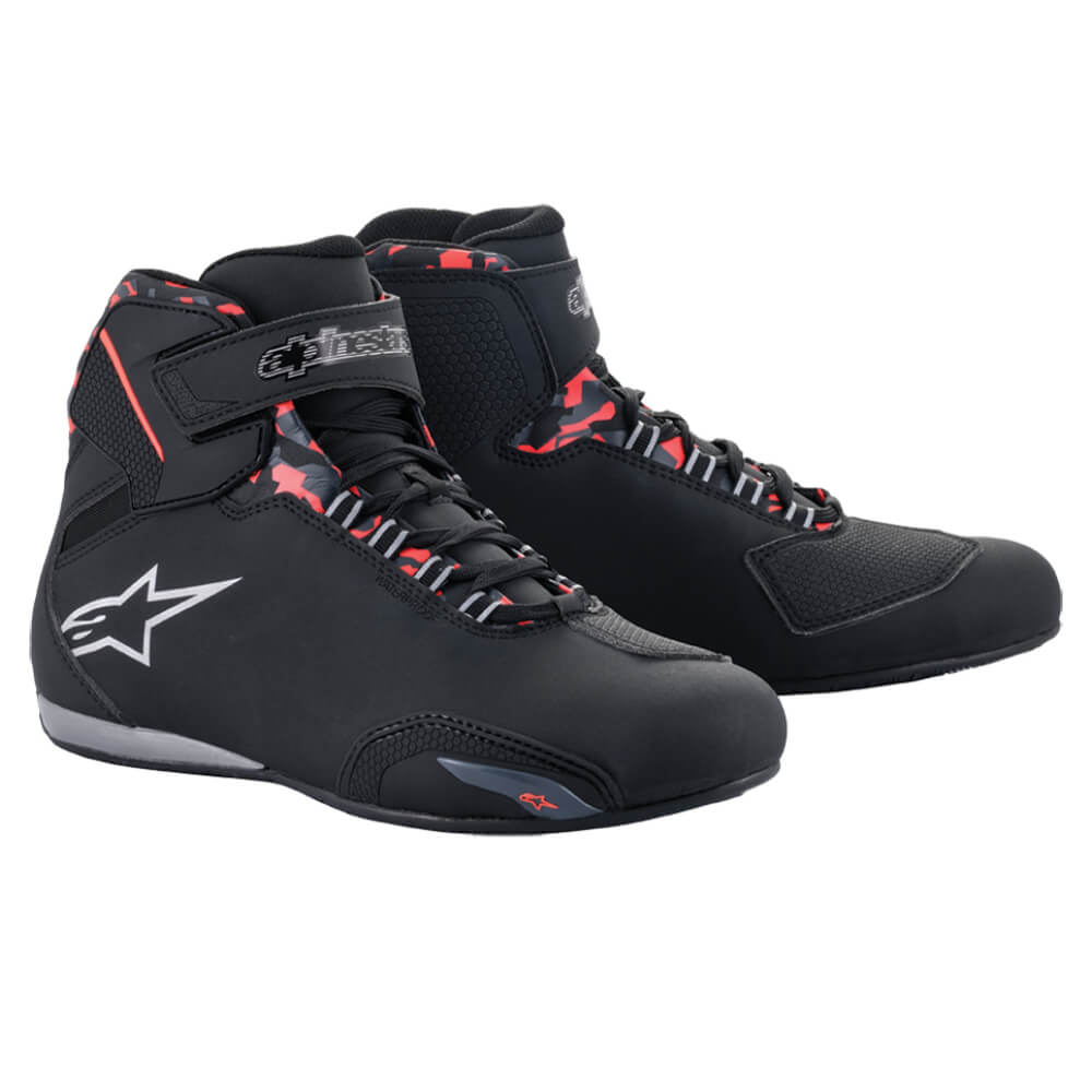 Alpinestars Sektor Waterproof Shoes Black / Grey / Red | Front 3qtr | Honda Direct