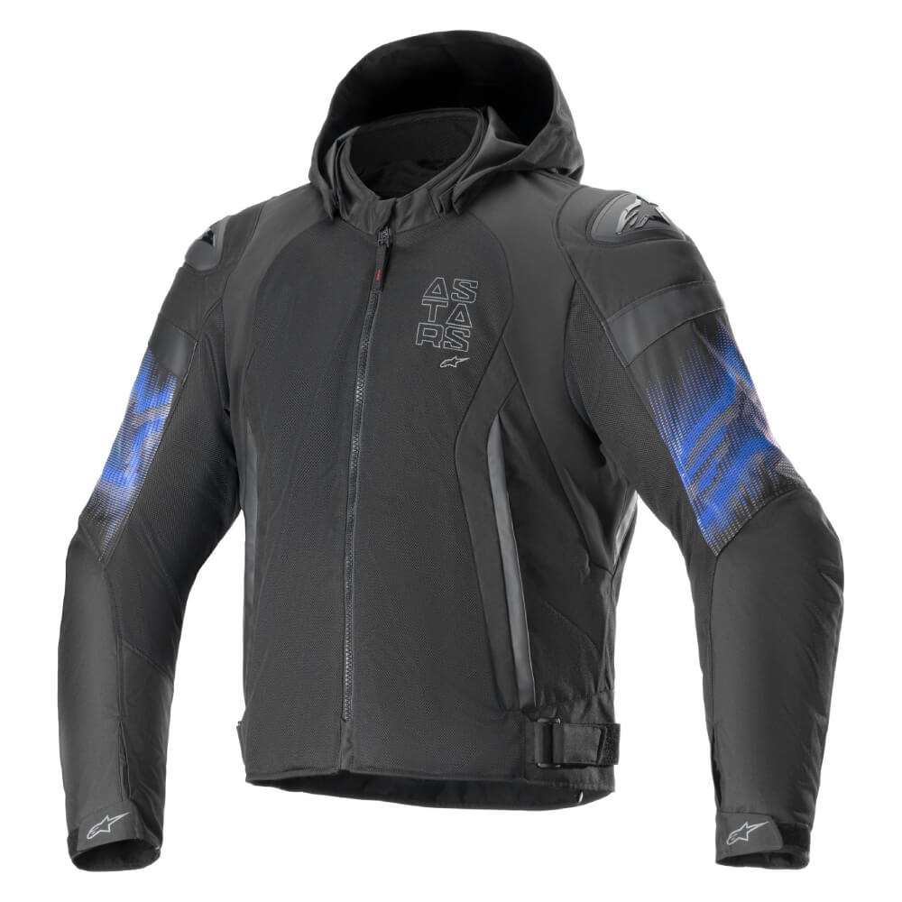 Alpinestars Zaca Air Venom Waterproof Jacket Black / Electric Blue | Front 3qtr | Honda Direct