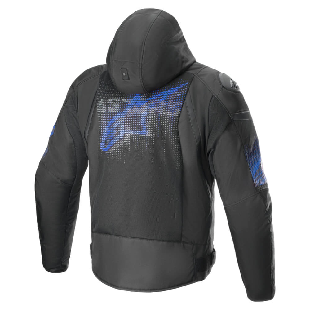 Alpinestars Zaca Air Venom Waterproof Jacket Black / Electric Blue | Rear 3qtr | Honda Direct