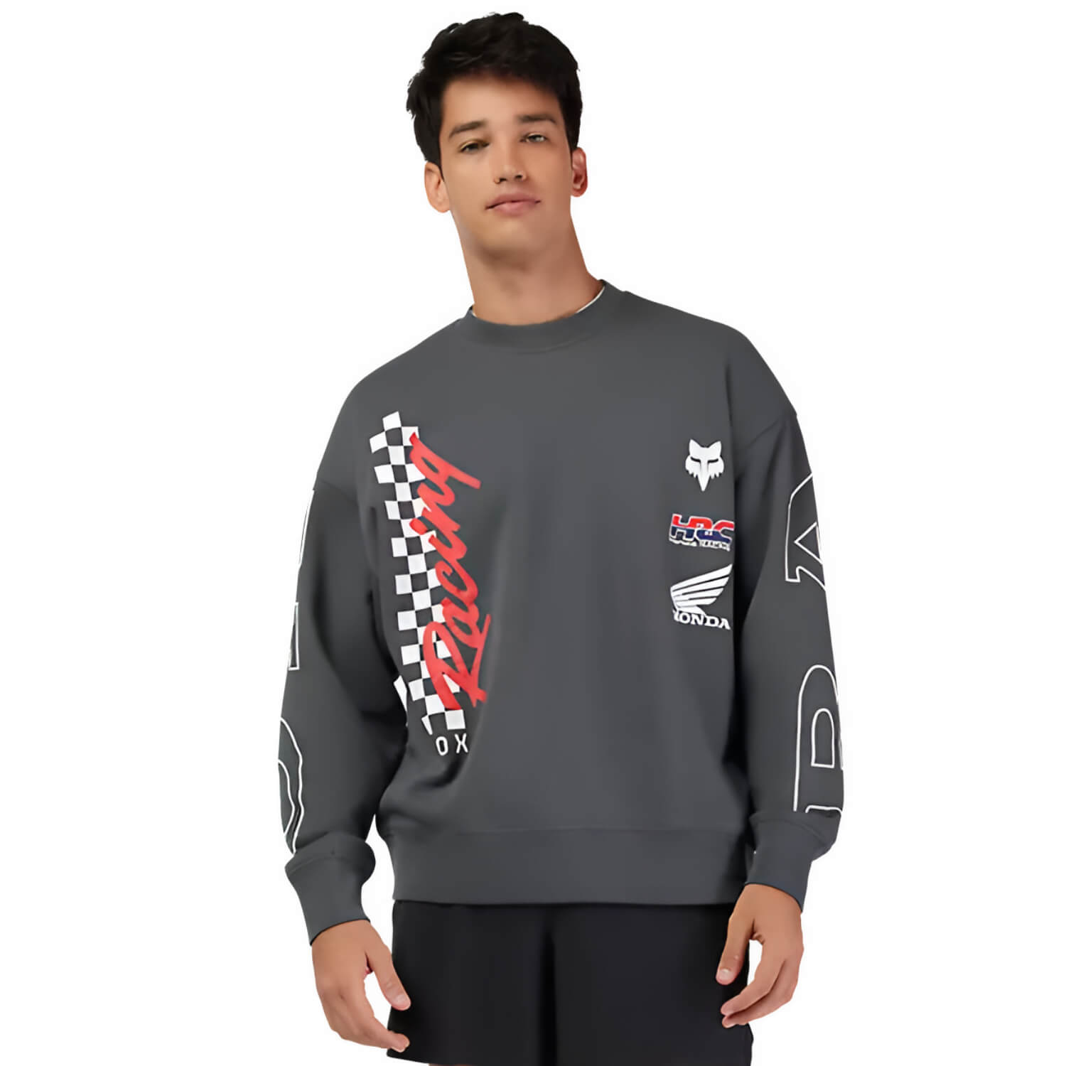 Fox x Honda Oversized Crew Sweatshirt Dark Shadow Grey | Lifestyle | Honda Direct