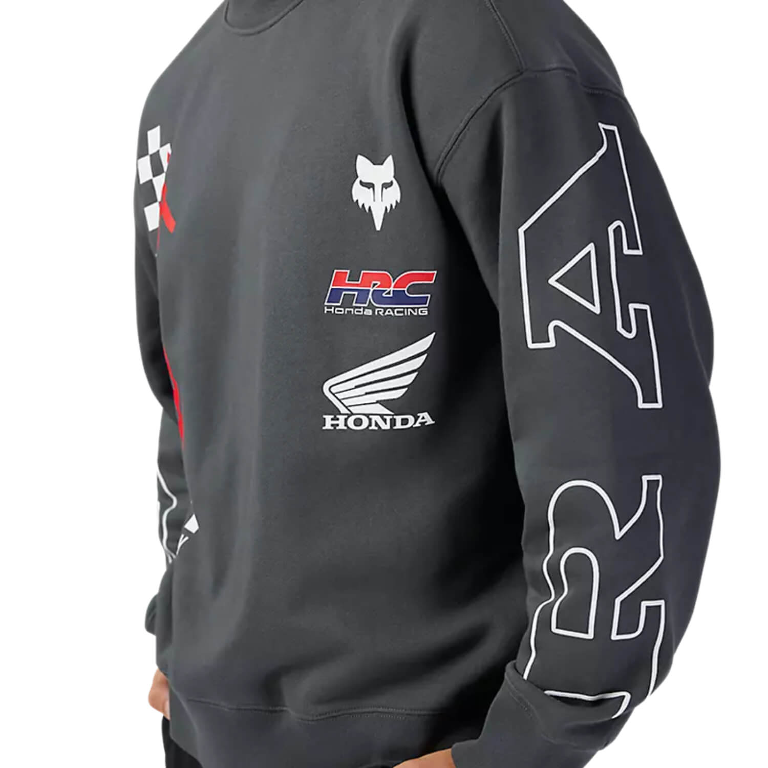 Fox x Honda Oversized Crew Sweatshirt Dark Shadow Grey | Right Side | Honda Direct