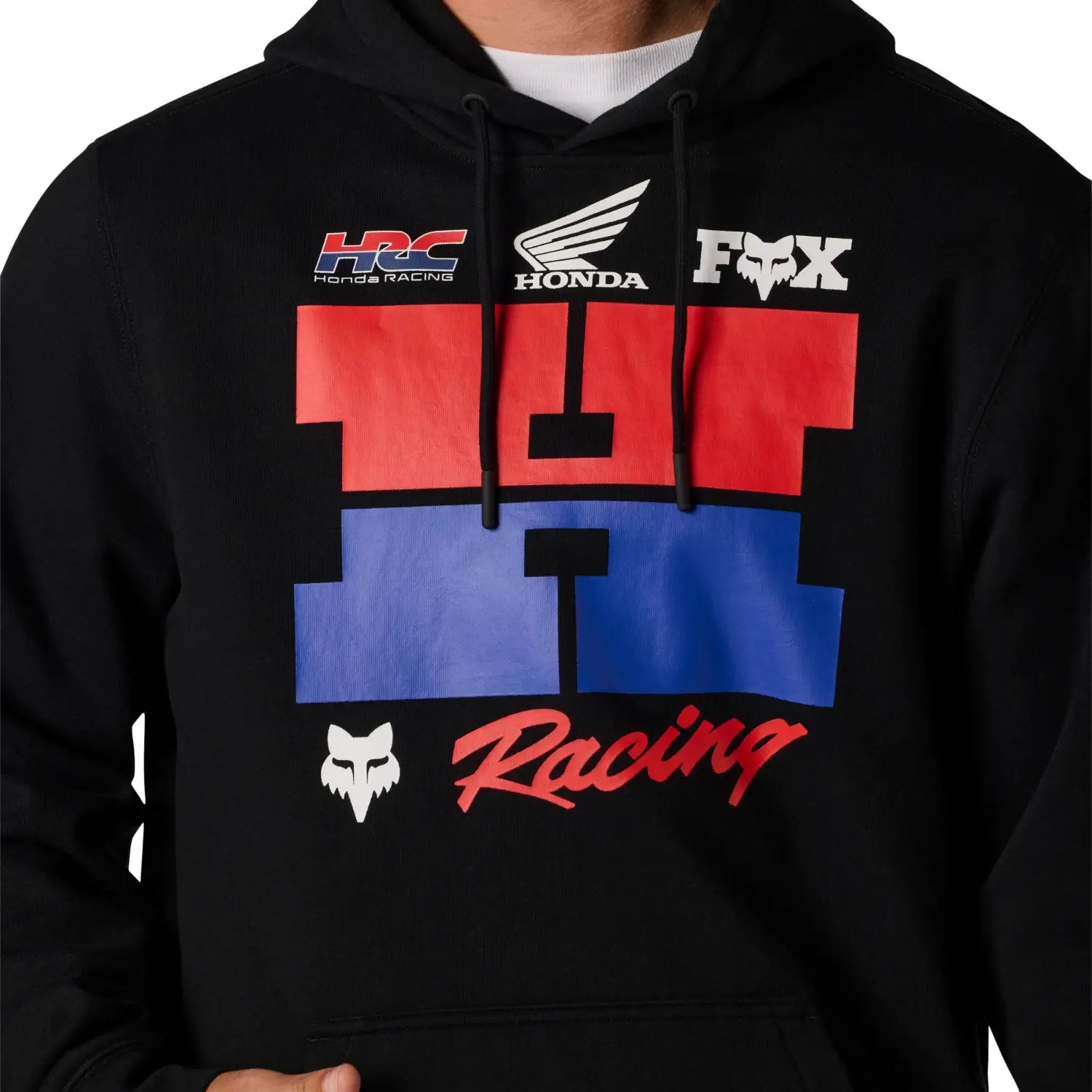 Fox x Honda Fleece Hoodie Black | Front Detail | Honda Direct