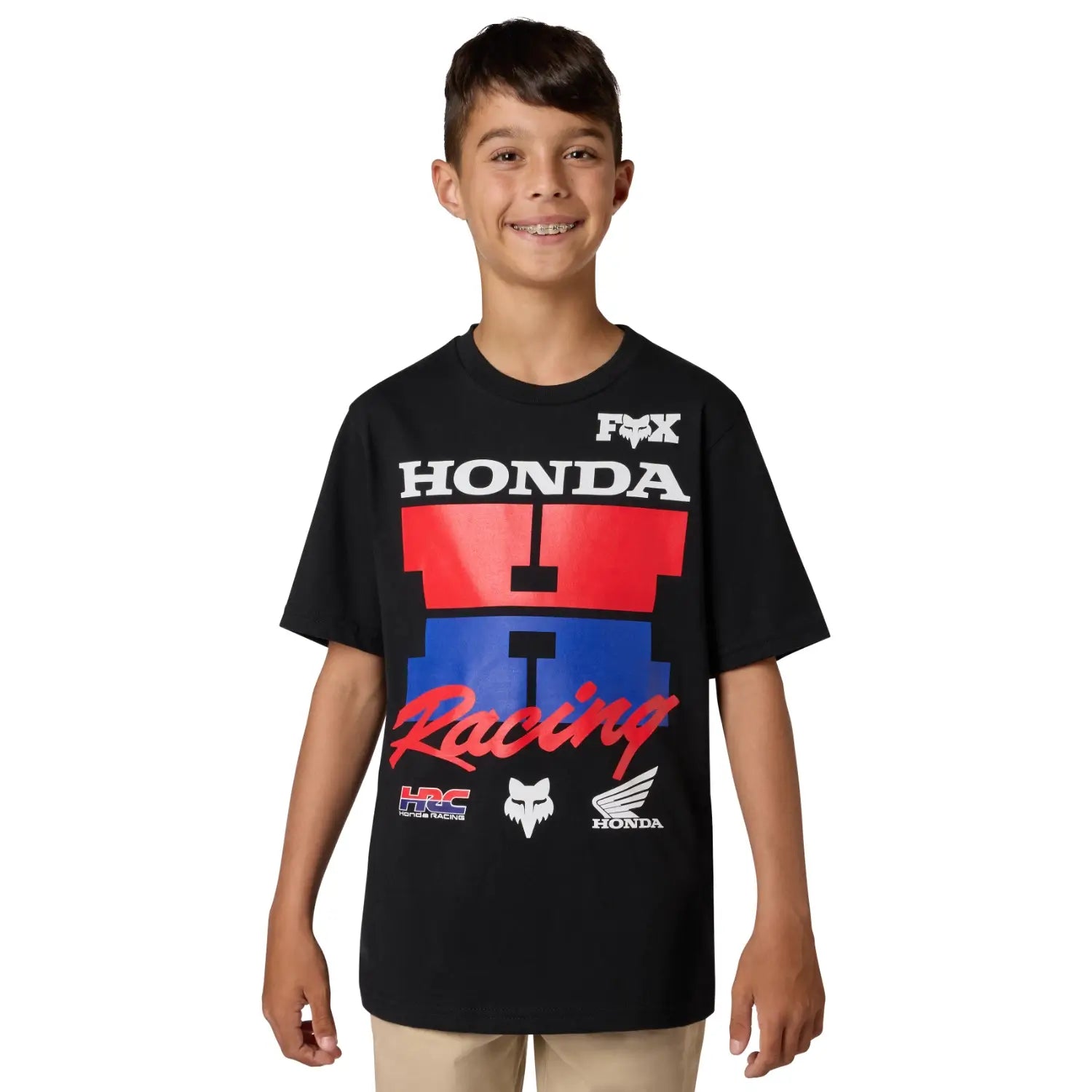 Fox x Honda Youth T-Shirt Ultra Black | Modelled Front | Honda Direct