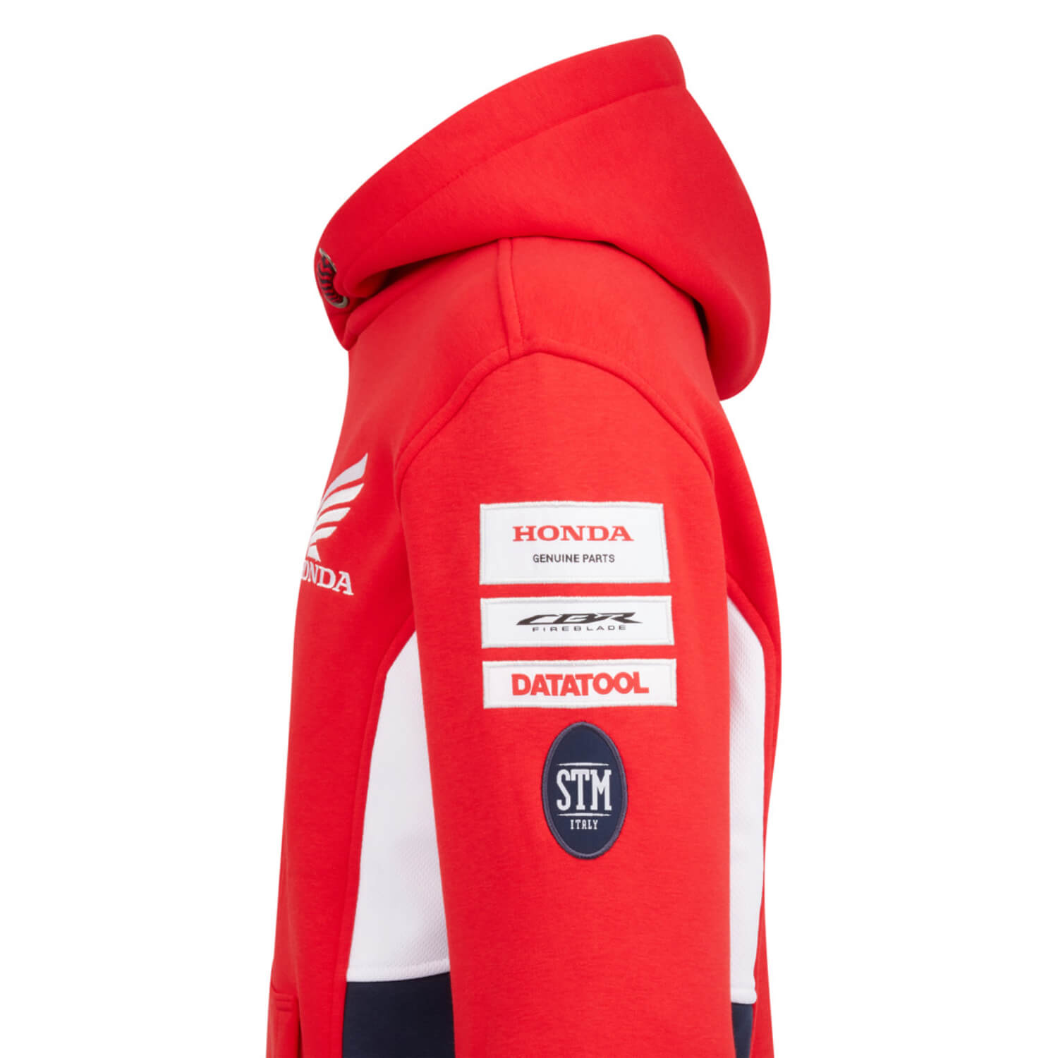 Honda BSB 2025 Unisex Hoodie Red | Left Shoulder Detail | Honda Direct
