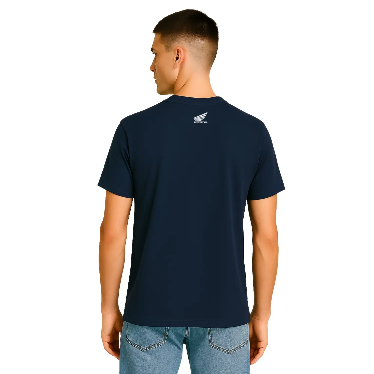 Honda Fuel Tank T-Shirt Navy Blue | Modelled Rear | Honda Direct