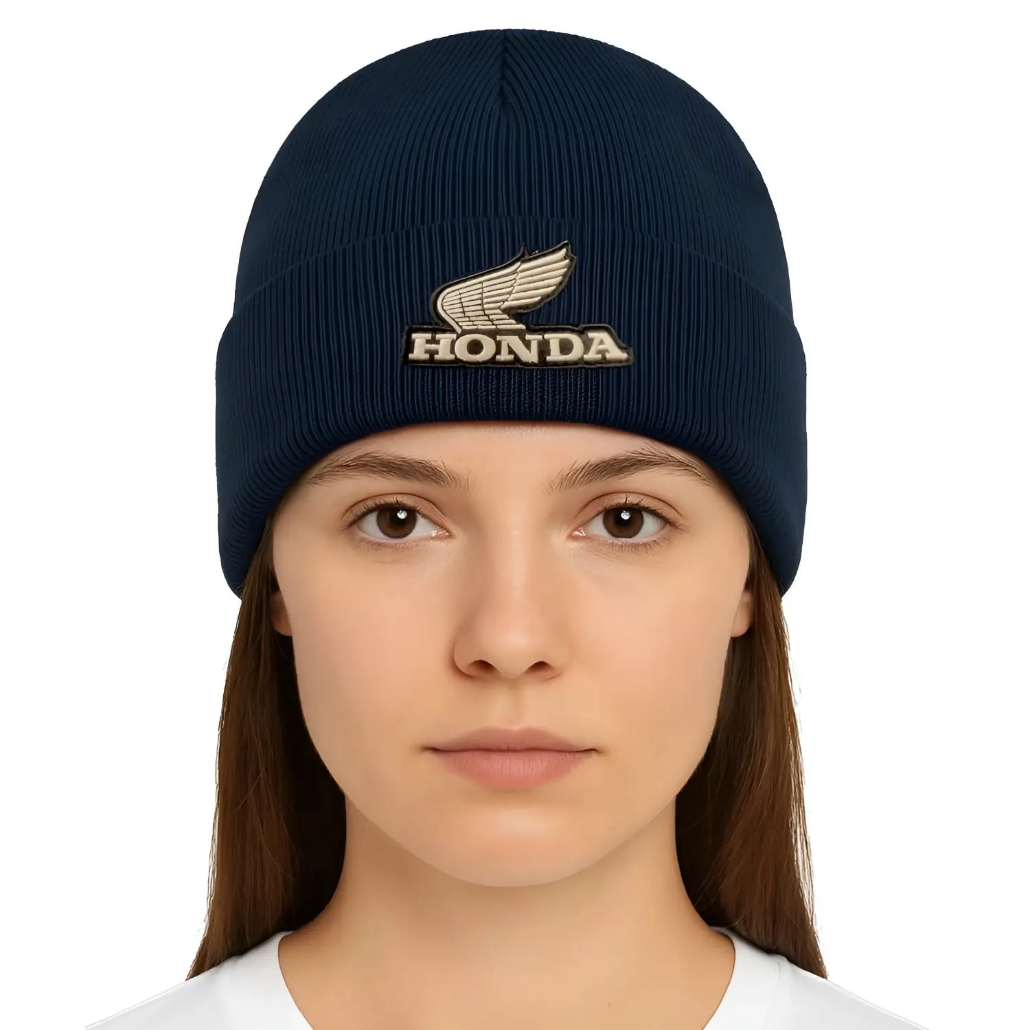 Honda Wing Beanie Navy Blue | Front Modelled | Honda Direct