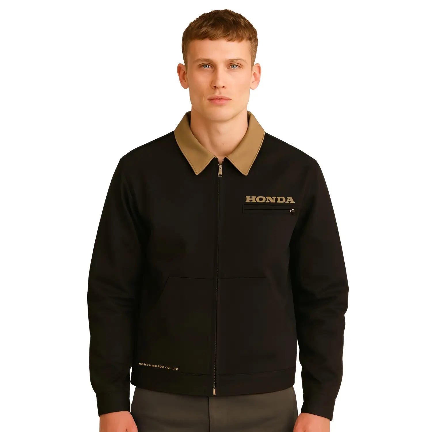 Honda Heritage Canvas Jacket Havana Brown | Modelled Front | Honda Direct