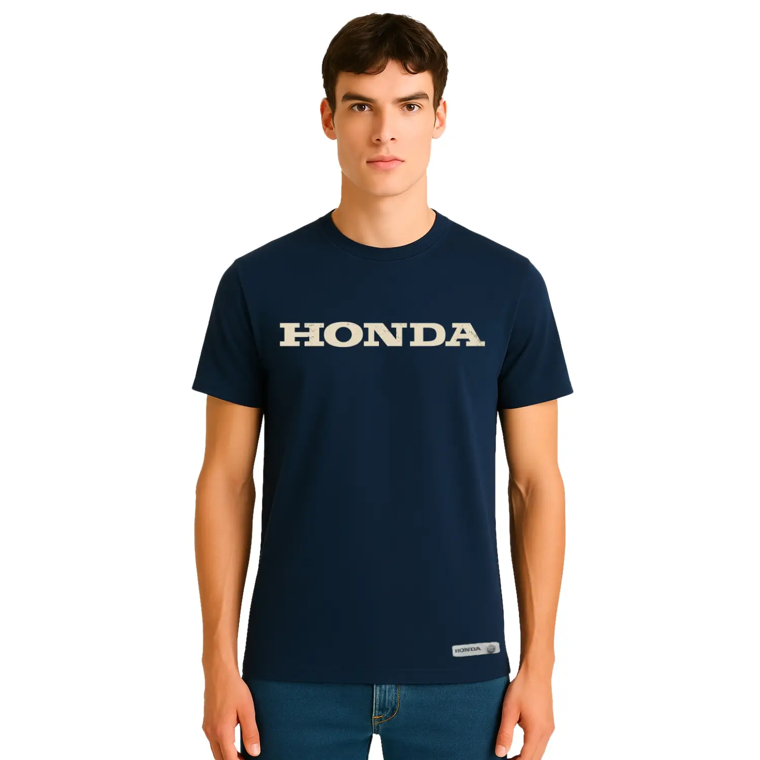 Honda Logo T-Shirt Navy Blue | Modelled Front | Honda Direct