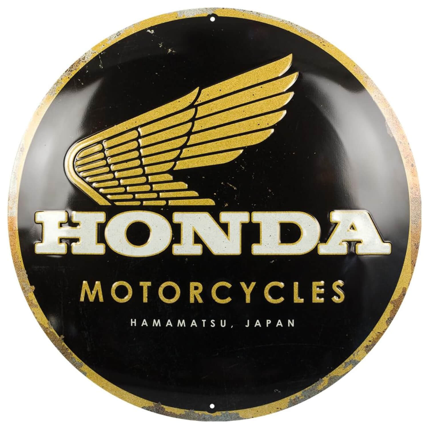 Honda Motorcycles Gold Round Tin Sign | Honda Direct