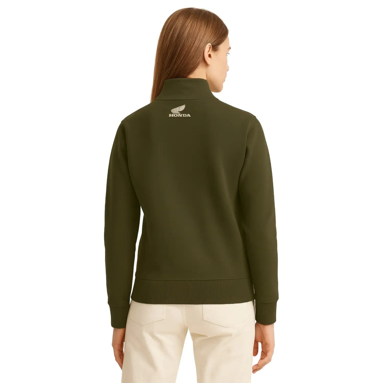Honda Quarter Zip Sweatshirt Olive Green | Modelled Rear | Honda Direct