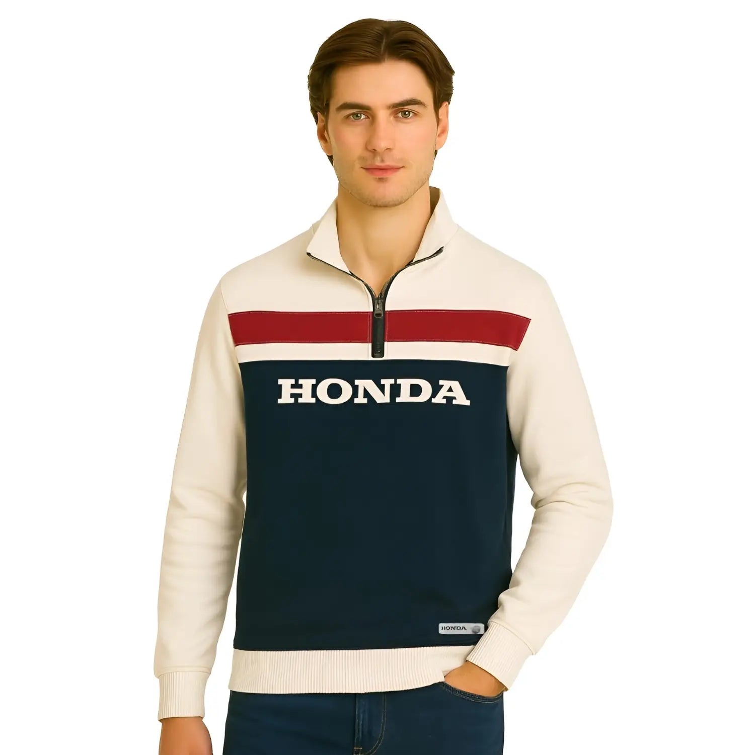 Honda Quarter Zip Sweatshirt Tri-Colour | Modelled Front | Honda Direct