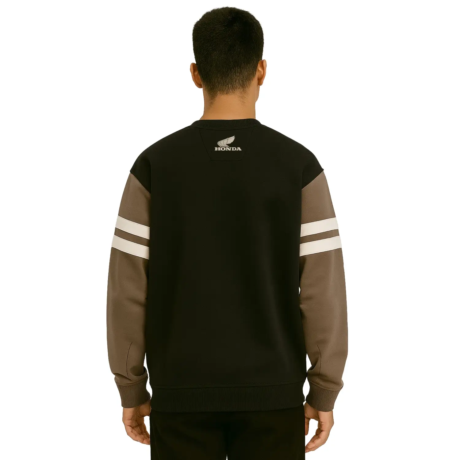 Honda Stripes Crewneck Black / Sand | Modelled Rear | Honda Direct