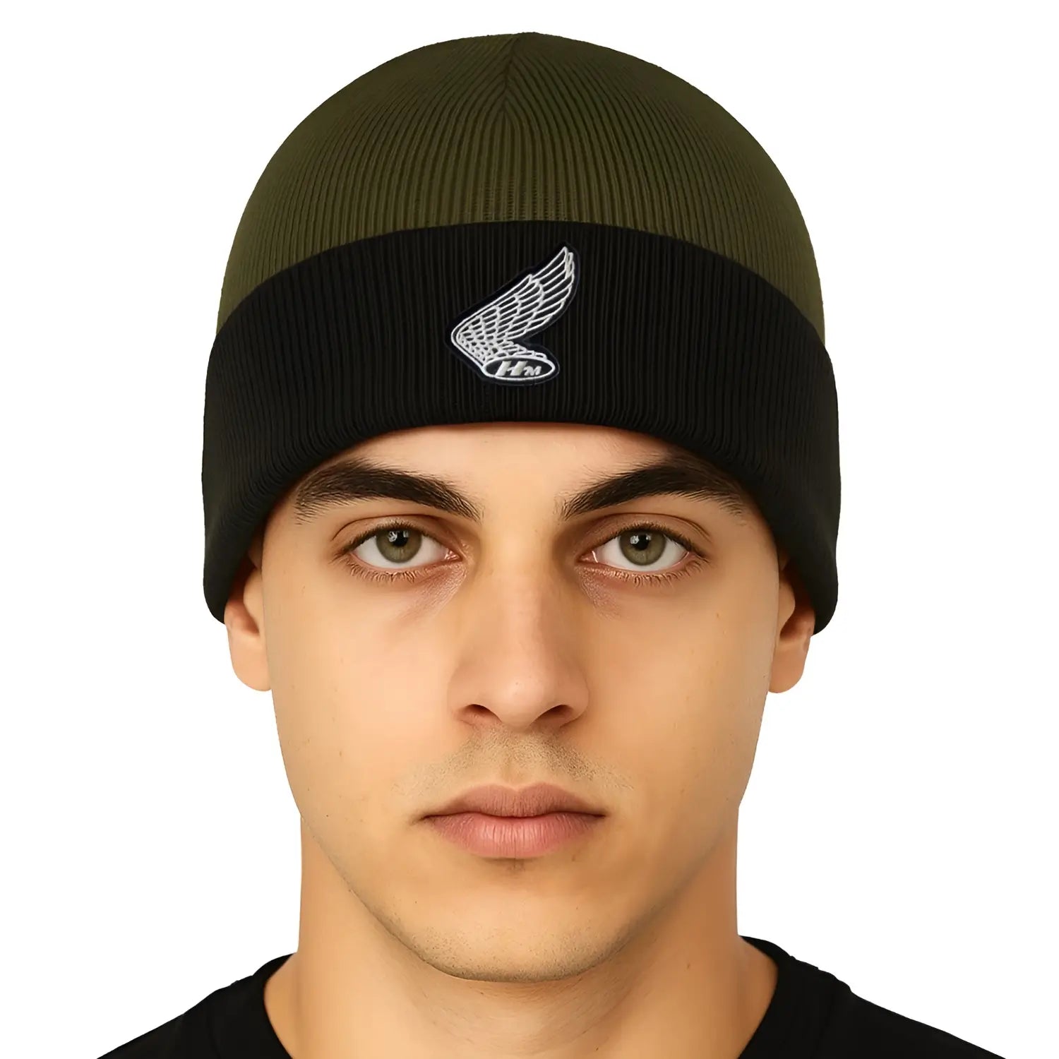Honda Vintage Wing Beanie Olive Green | Modelled | Honda Direct