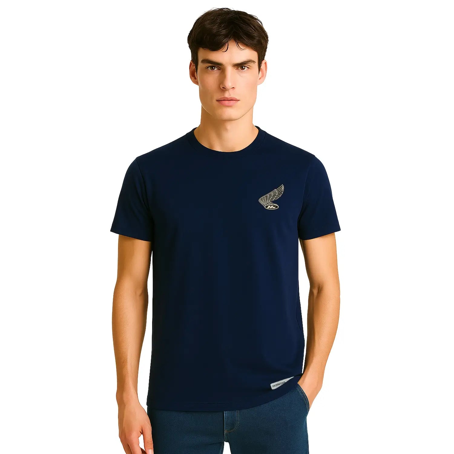Honda Wing Logo T-Shirt Navy Blue | Modelled Front | Honda Direct