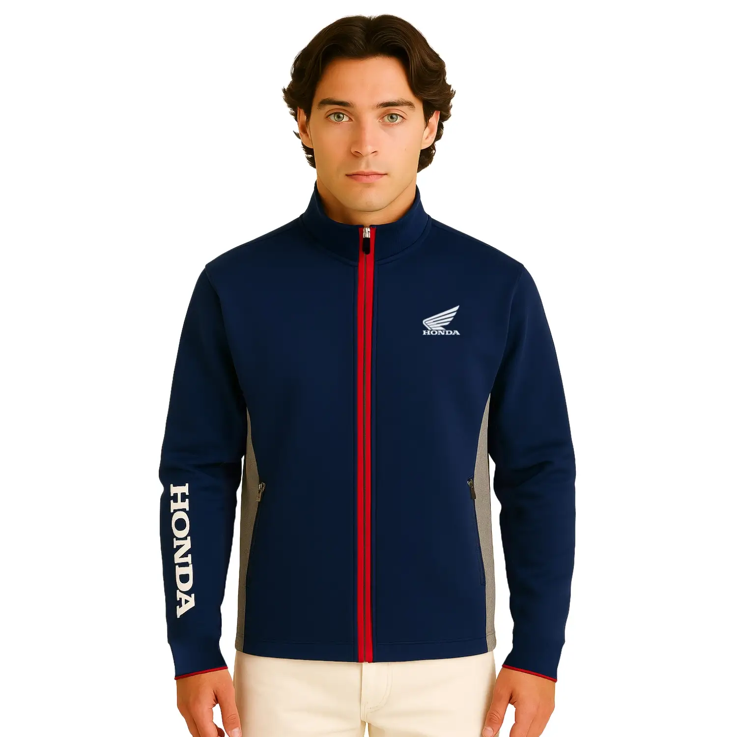 Honda Wing Sporty Full-Zip Fleece Blue | Modelled Front | Honda Direct