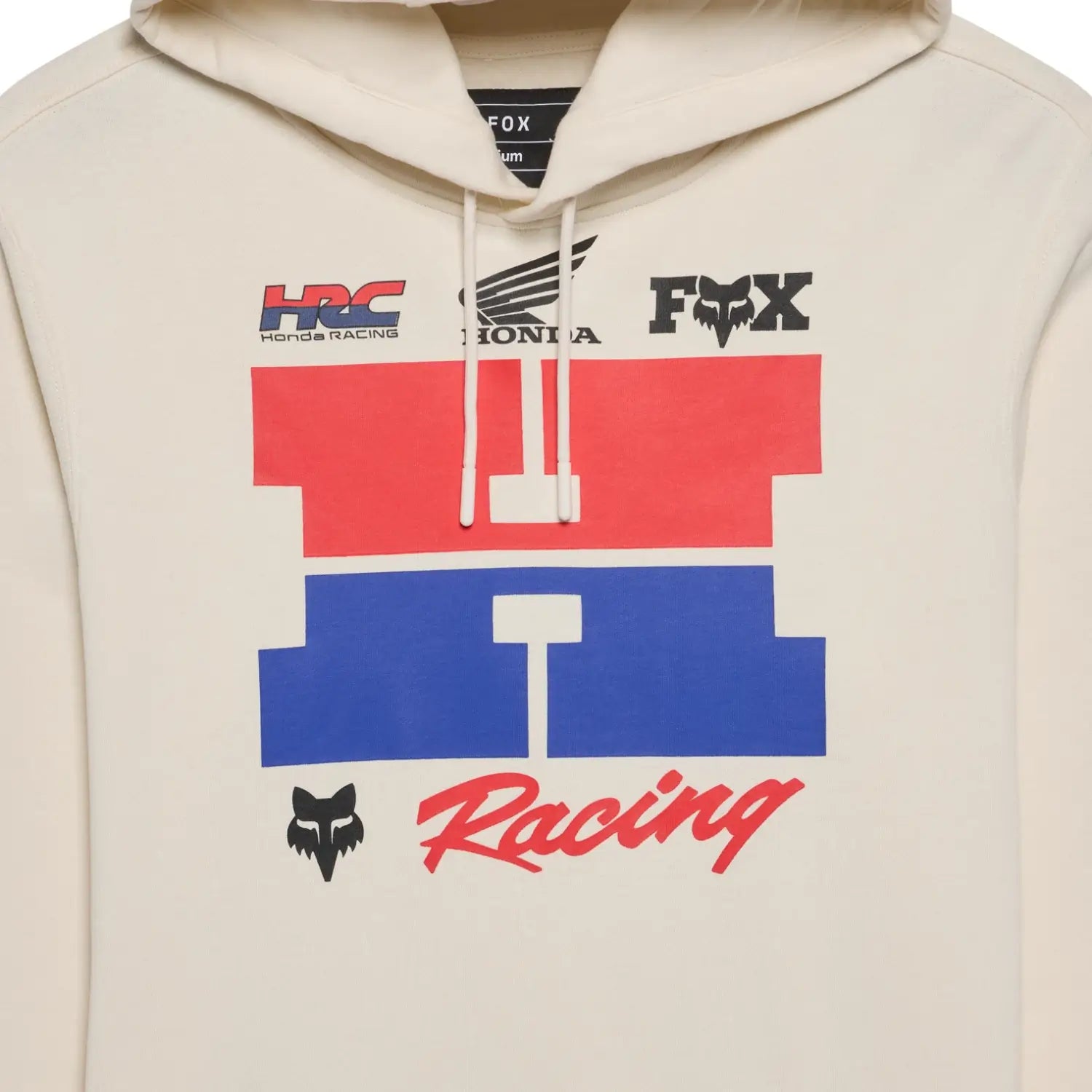 Fox x Honda Fleece Hoodie Off White | Front Detail | Honda Direct