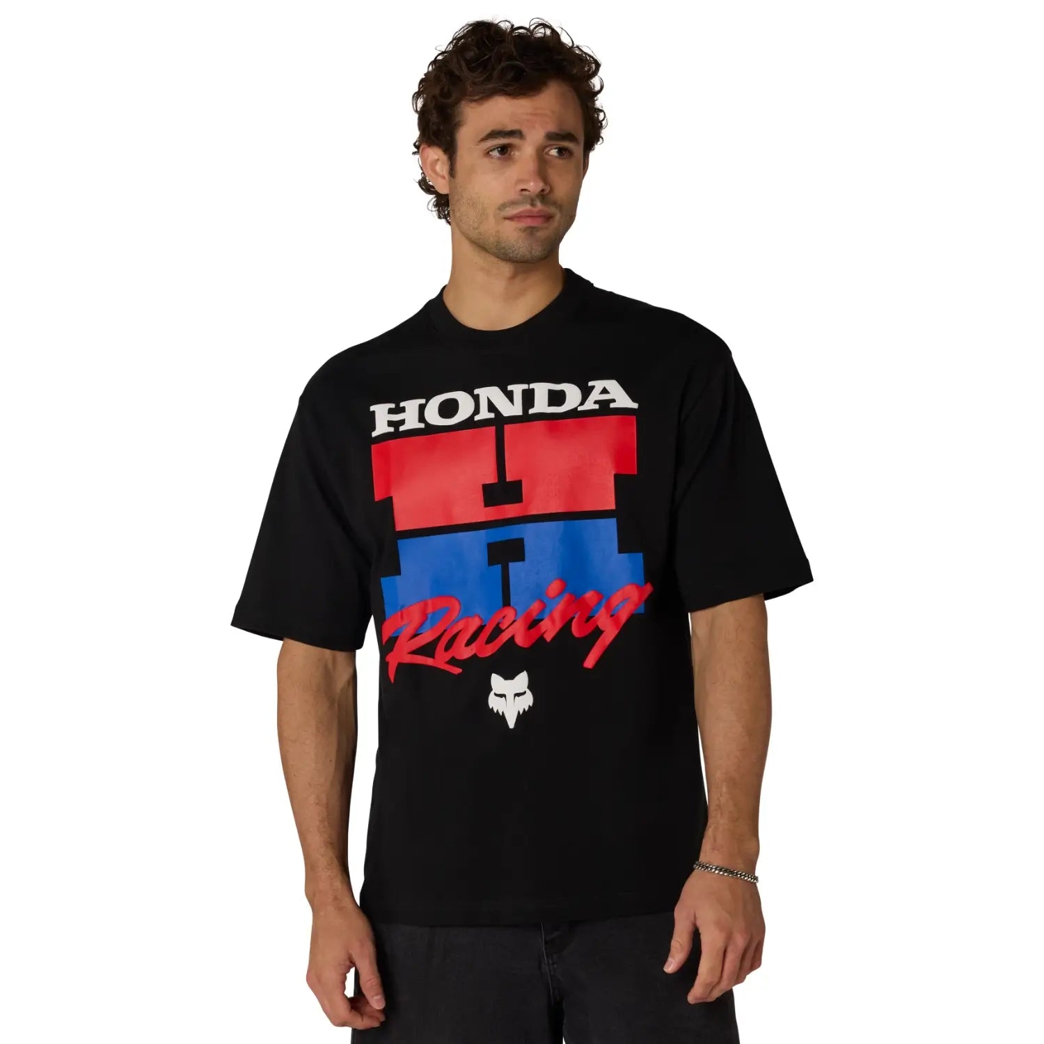 Fox x Honda Midweight T-Shirt Black | Modelled Front | Honda Direct