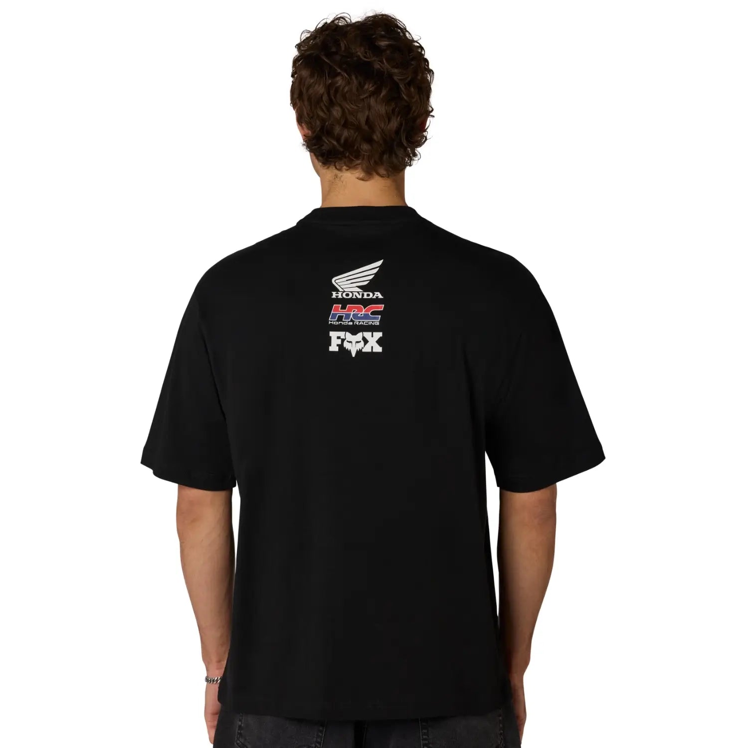 Fox x Honda Midweight T-Shirt Black | Modelled Rear | Honda Direct