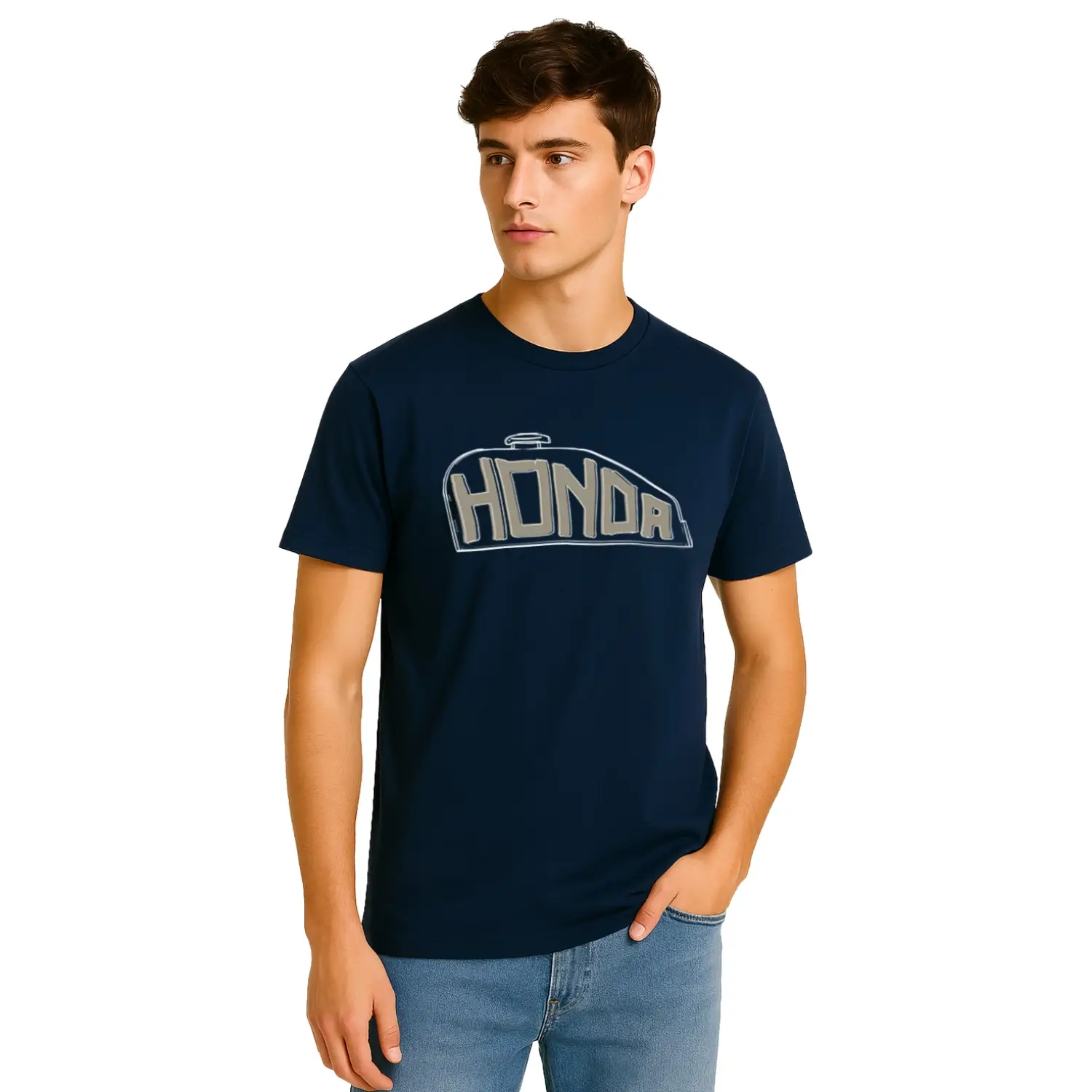 Honda Fuel Tank T-Shirt Navy Blue | Modelled Front | Honda Direct