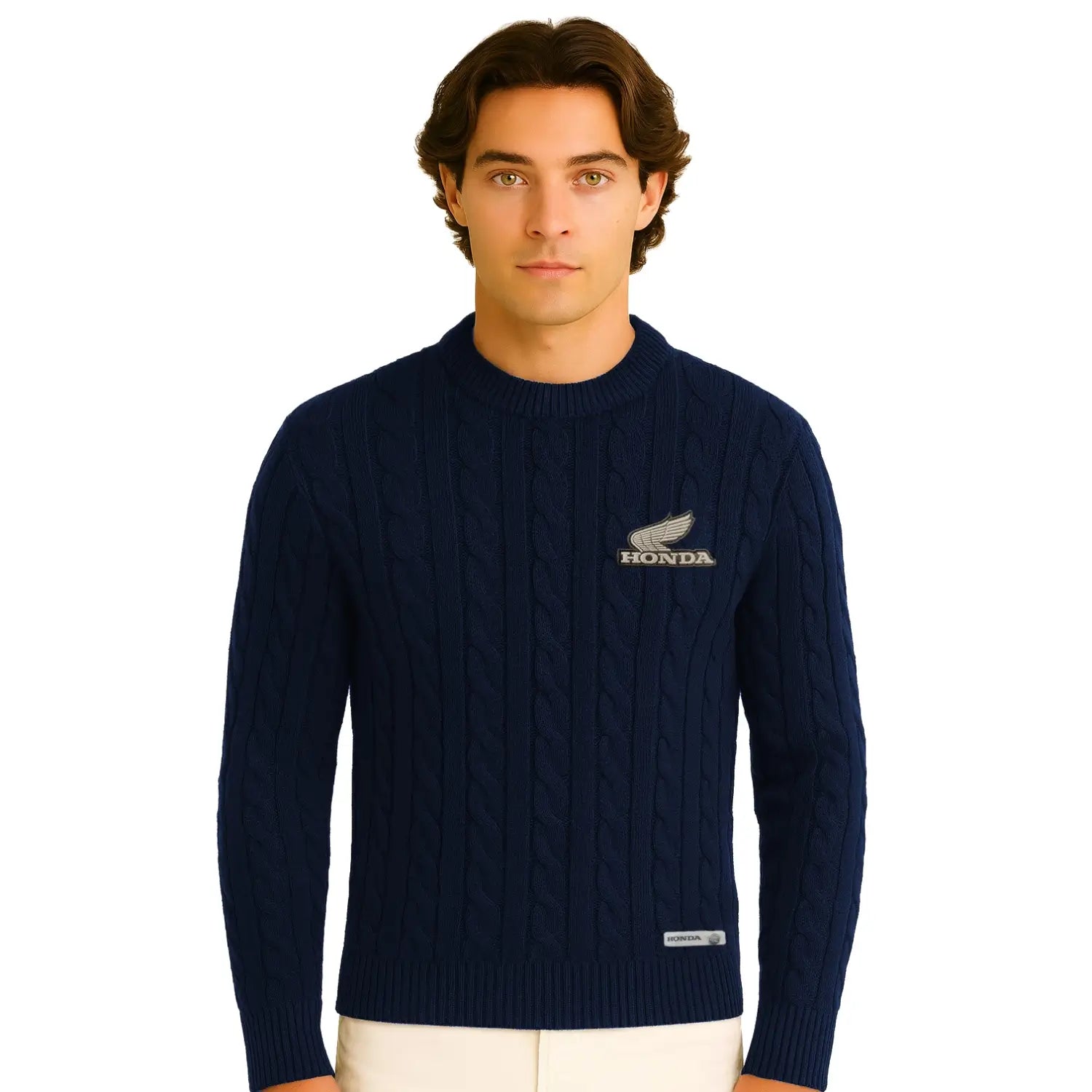 Honda Heritage Crewneck Sweater Blue | Modelled Front | Honda Direct