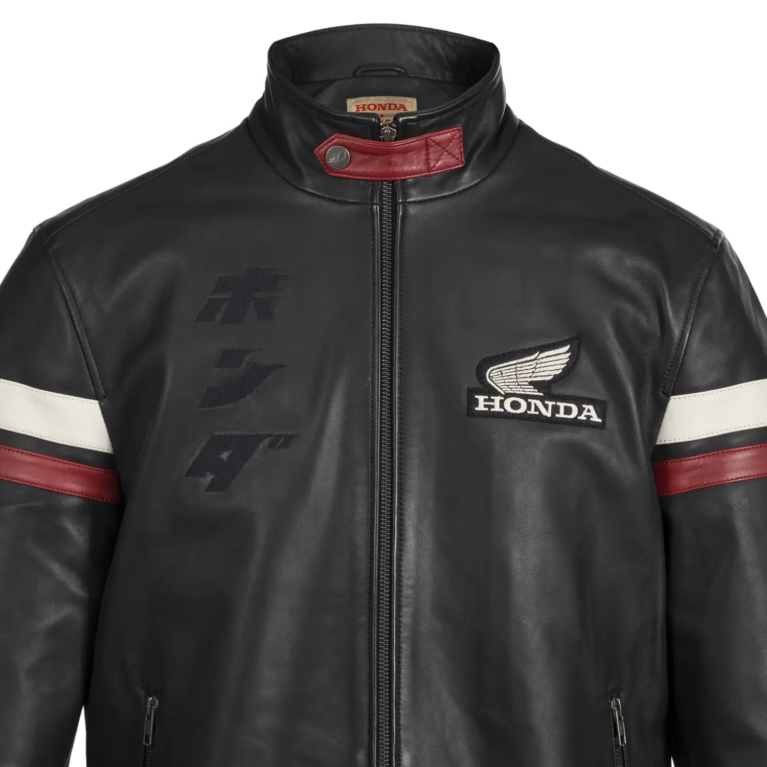 Honda Heritage Leather Jacket Black | Front Detail | Honda Direct