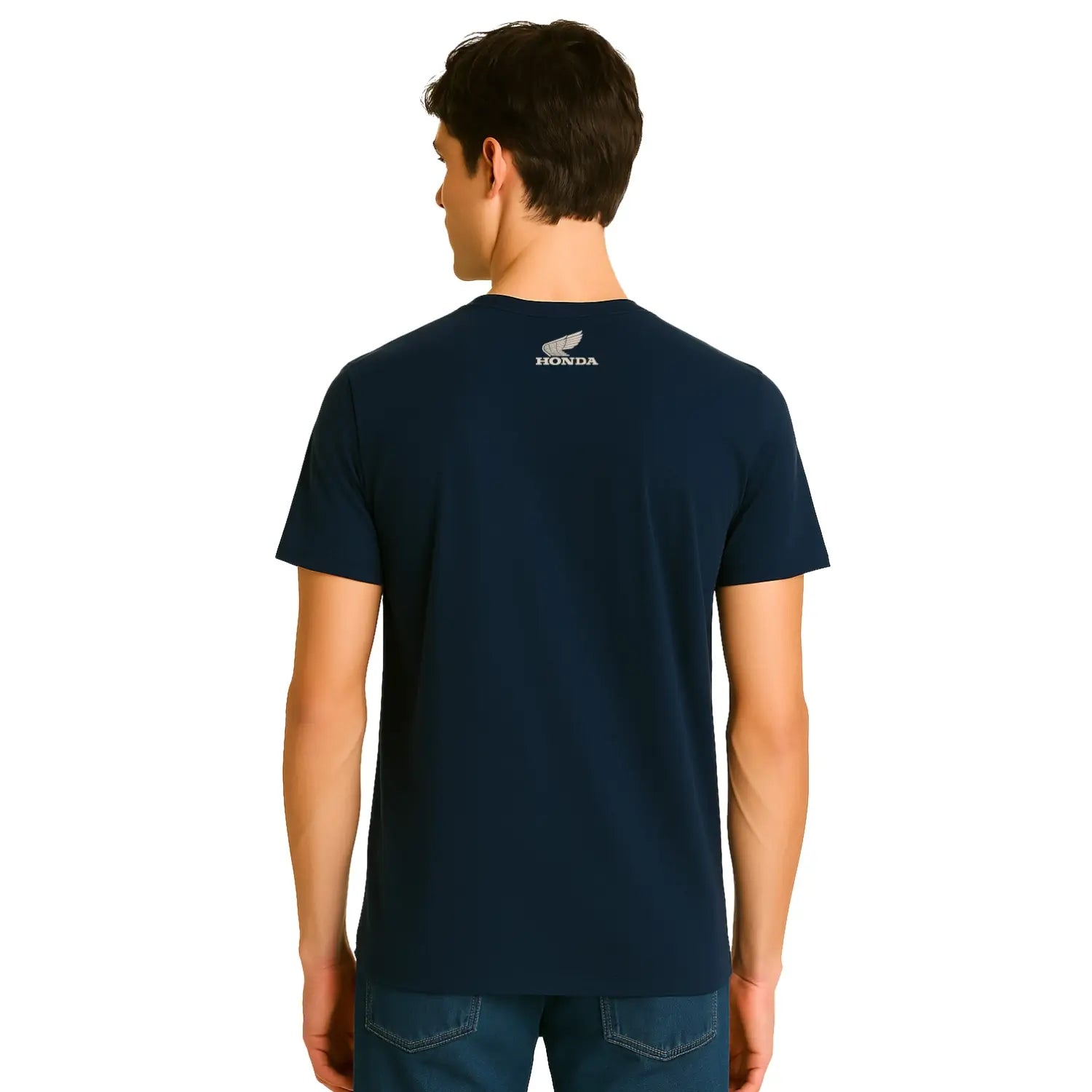 Honda Logo T-Shirt Navy Blue | Modelled Rear | Honda Direct