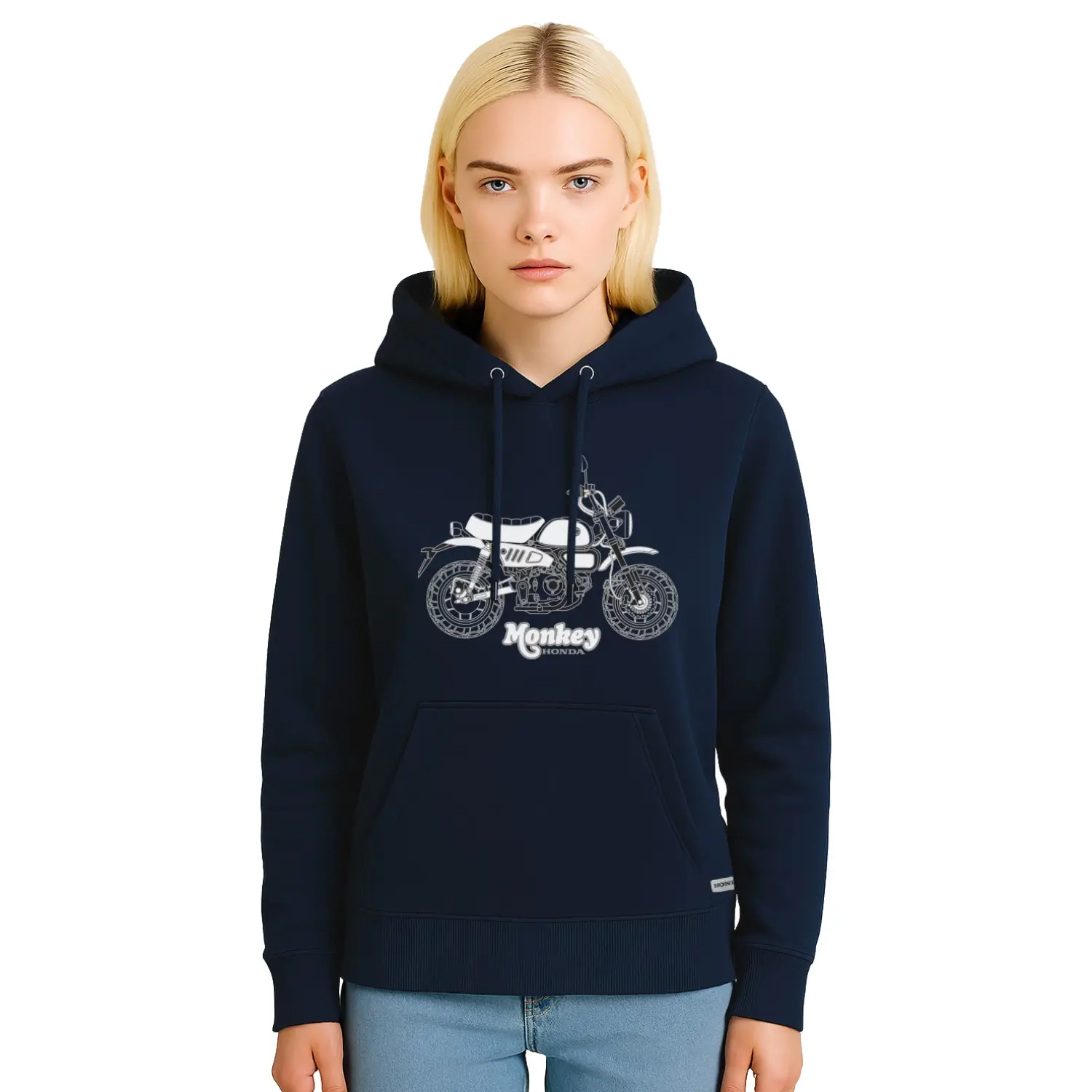 Honda Monkey Hoodie Blue | Modelled Front | Honda Direct
