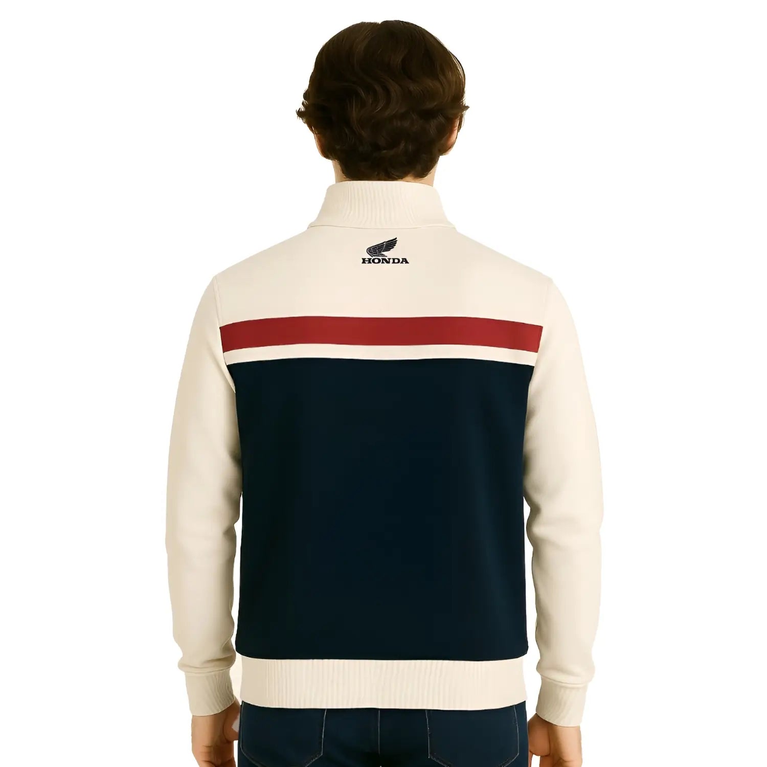 Honda Quarter Zip Sweatshirt Tri-Colour | Modelled Rear | Honda Direct