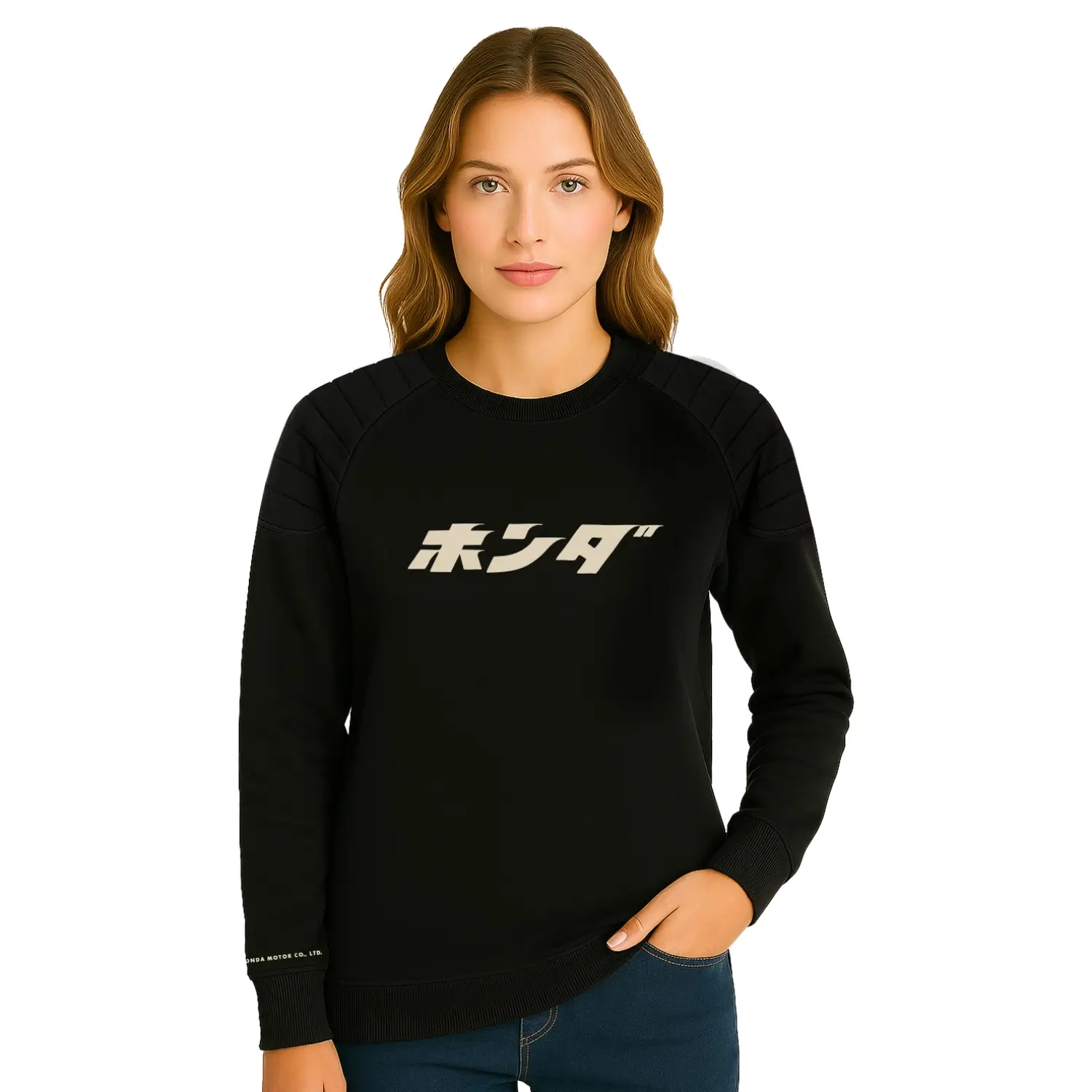 Honda Stripes Japanese Logo Crewneck Black | Modelled Front | Honda Direct