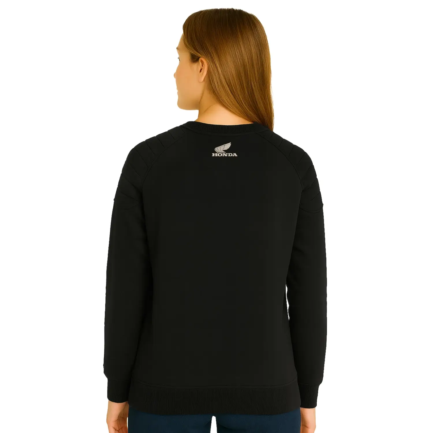 Honda Stripes Japanese Logo Crewneck Black | Modelled Rear | Honda Direct