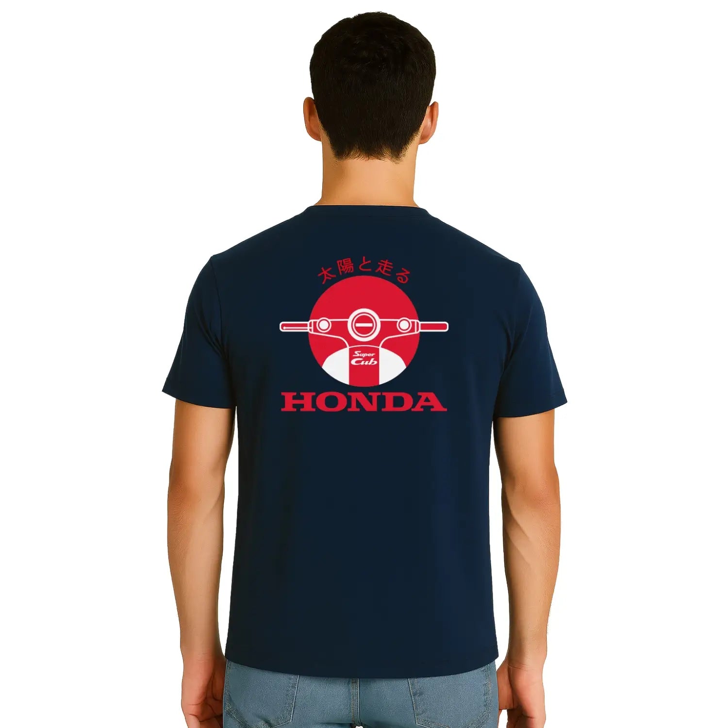 Honda Super Cub T-Shirt Blue | Modelled Rear | Honda Direct