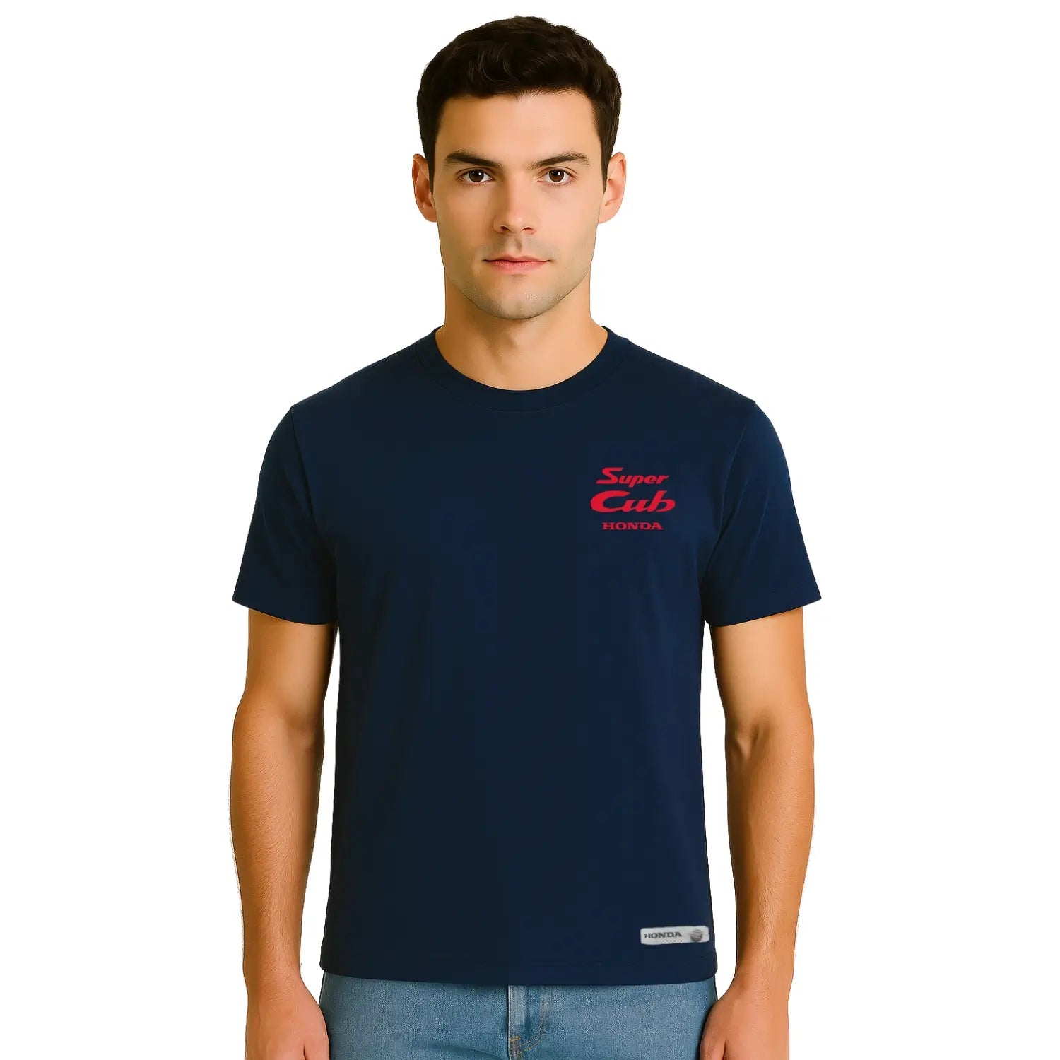Honda Super Cub T-Shirt Blue | Modelled Front | Honda Direct