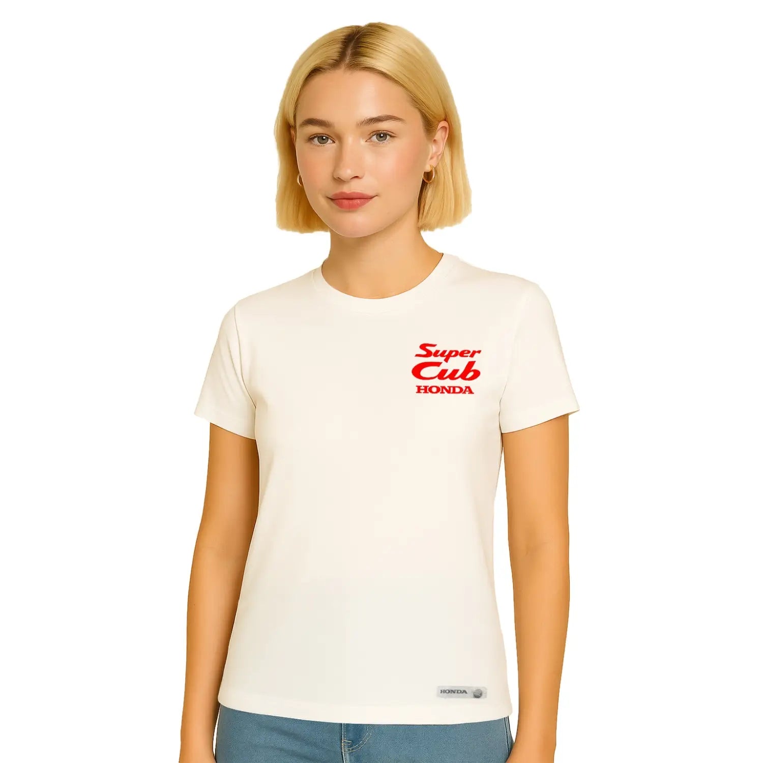 Honda Super Cub T-Shirt White | Modelled Front | Honda Direct