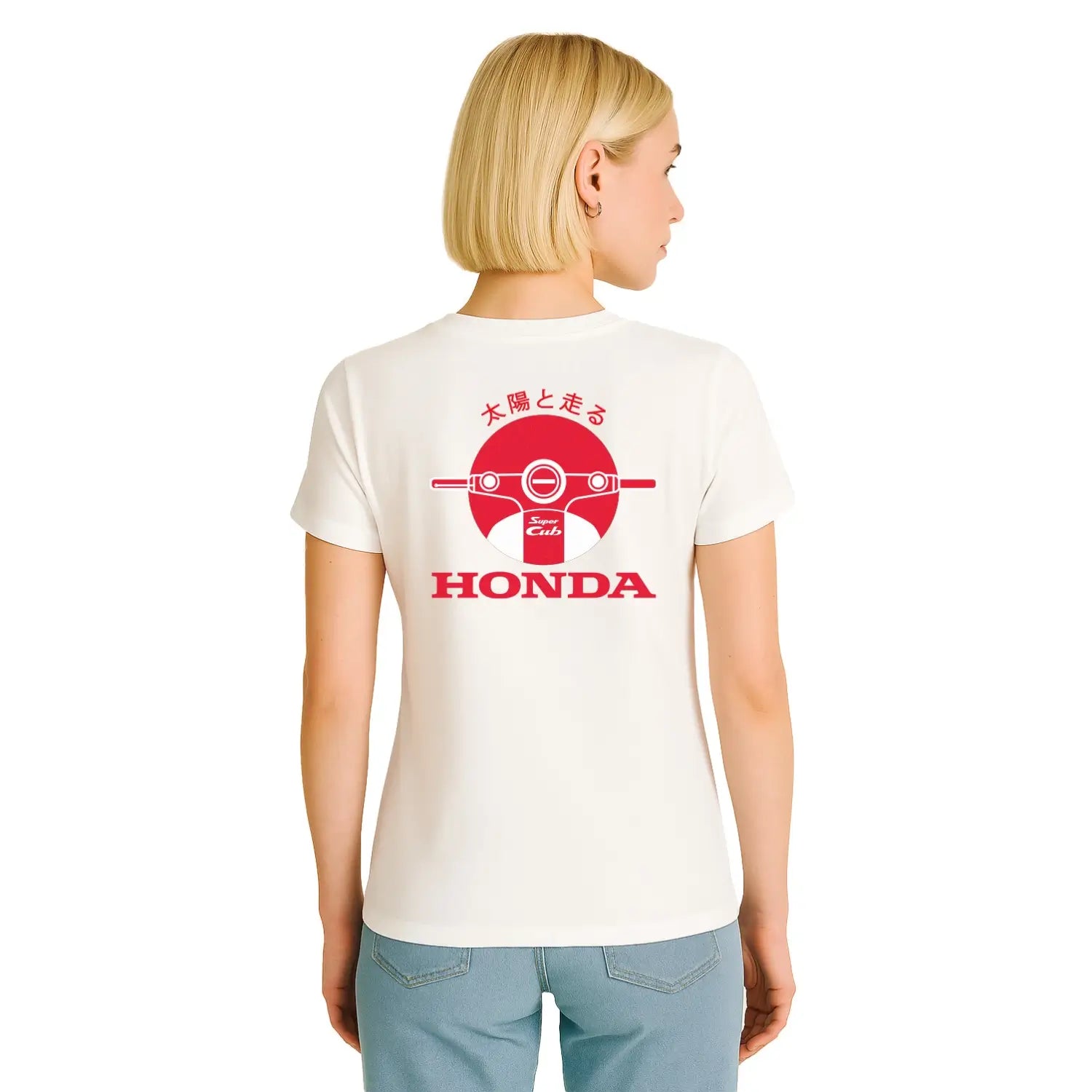 Honda Super Cub T-Shirt White | Modelled Rear | Honda Direct